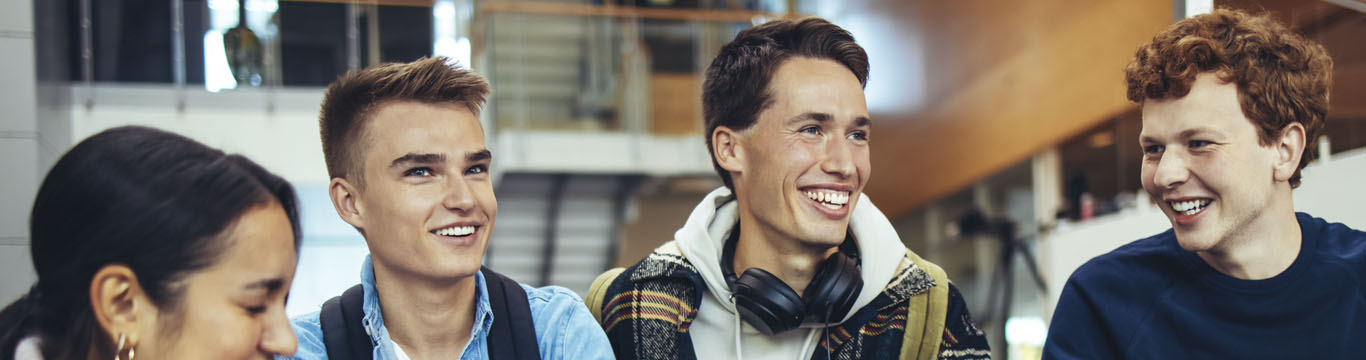 scholieren aan het kletsen op een trap